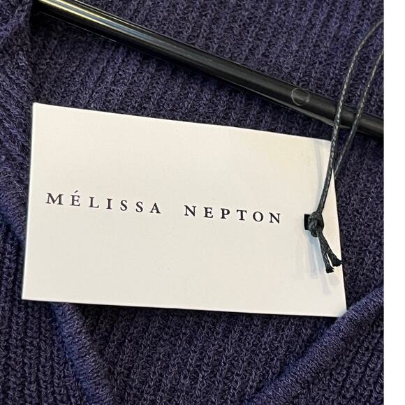 NWT Melissa Nepton Women's M Blue Calvin Mixed Media Floral Print Sweater Top - Picture 4 of 7